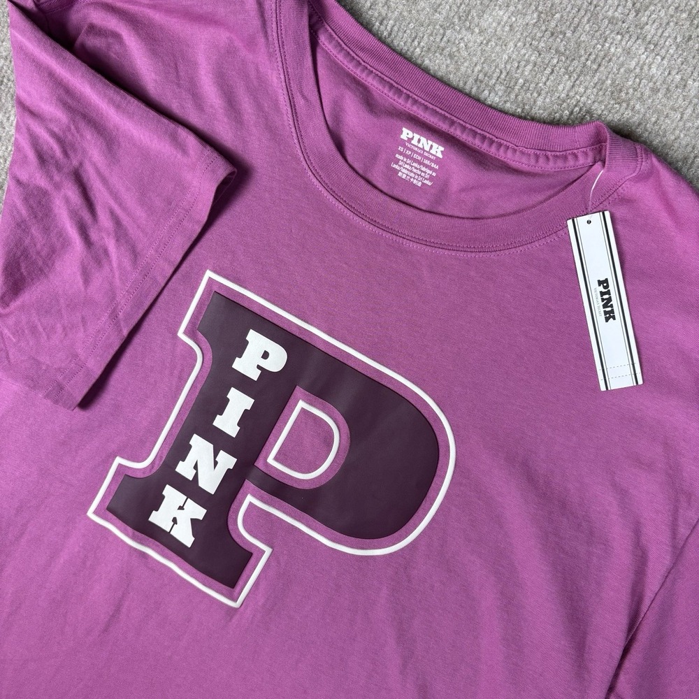 NWT Victoria's Secret PINK T-Shirt Women's XS Pink Logo Graphic Crew Oversized